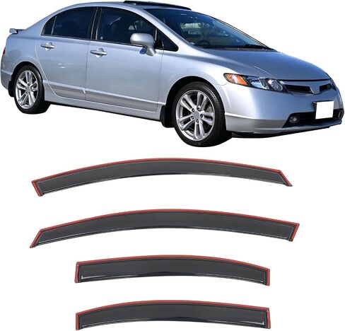 IKON MOTORSPORTS in Channel Window Visors Compatible with 2006-2011 Honda Civic 4-Door Sedan, Slim Style Acrylic Smoke Rain Guards, Side Window Wind Deflectors 4PCS in Saudi Arabia