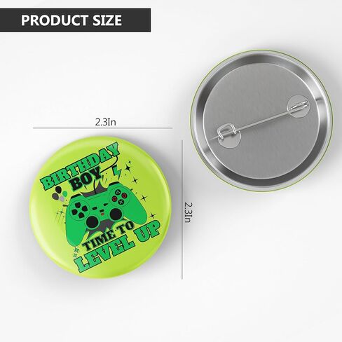 Birthday Boy Level Up Pin, 2.3" Green Gaming Button Badge, Gamer Birthday Decorations for Boys, Funny Time to Level Up Party Pin, Video Game Birthday Gifts for Kids & Teens in Saudi Arabia