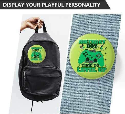 Birthday Boy Level Up Pin, 2.3" Green Gaming Button Badge, Gamer Birthday Decorations for Boys, Funny Time to Level Up Party Pin, Video Game Birthday Gifts for Kids & Teens in Saudi Arabia