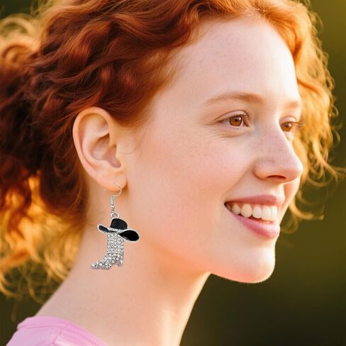 Boho Western Outfit Cowgirl Earrings For Women Cowboy Hat Boots Jewelry Accessories Rhinestone Western Boots Earrings Gift for Women in Kuwait