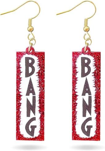 Cowboy BANG Earrings Red Glitter for Women – Western Earrings Cowboy Chic 3D "BANG" Outfit & Fan Merch, Stylish Western Jewelry for Party, Concert & Fashion Accessories in Saudi Arabia