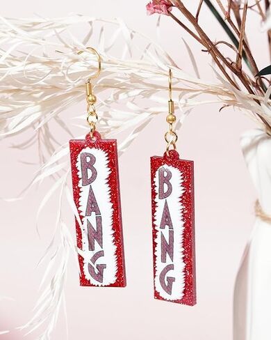 Cowboy BANG Earrings Red Glitter for Women – Western Earrings Cowboy Chic 3D "BANG" Outfit & Fan Merch, Stylish Western Jewelry for Party, Concert & Fashion Accessories in Saudi Arabia