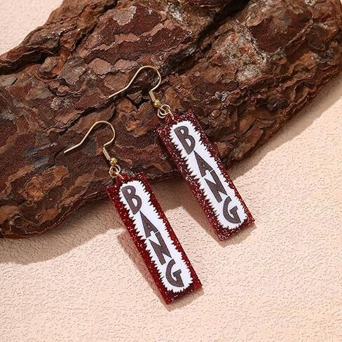 Cowboy BANG Earrings Red Glitter for Women – Western Earrings Cowboy Chic 3D "BANG" Outfit & Fan Merch, Stylish Western Jewelry for Party, Concert & Fashion Accessories in Saudi Arabia