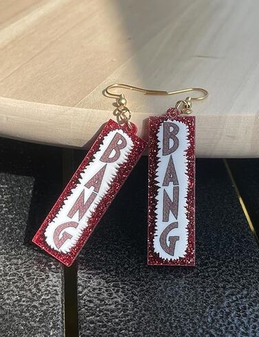 Cowboy BANG Earrings Red Glitter for Women – Western Earrings Cowboy Chic 3D "BANG" Outfit & Fan Merch, Stylish Western Jewelry for Party, Concert & Fashion Accessories in Saudi Arabia