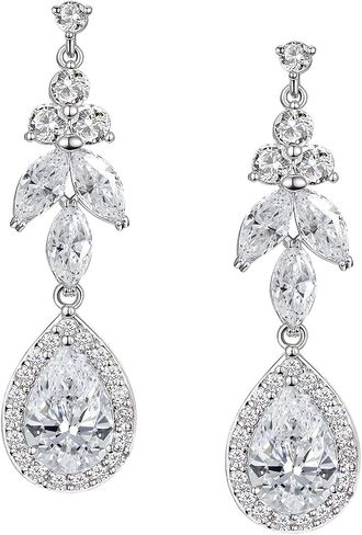 SWEETV Teardrop Wedding Earrings for Brides,Bridesmaids, Cubic Zirconia Bridal Earrings Dangle Drop Earrings for Women, Prom in Saudi Arabia