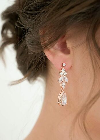 SWEETV Teardrop Wedding Earrings for Brides,Bridesmaids, Cubic Zirconia Bridal Earrings Dangle Drop Earrings for Women, Prom in Saudi Arabia