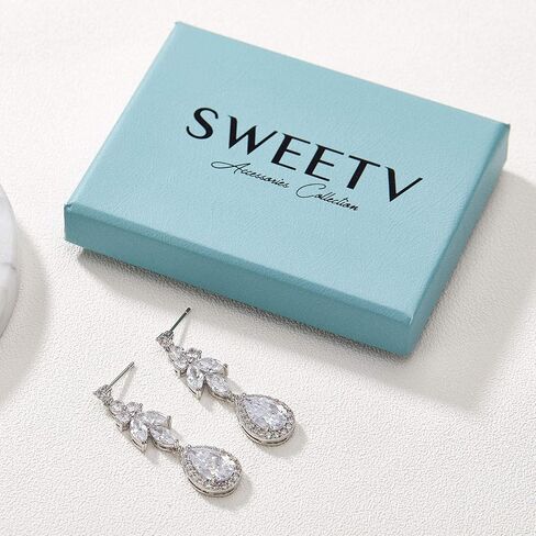 SWEETV Teardrop Wedding Earrings for Brides,Bridesmaids, Cubic Zirconia Bridal Earrings Dangle Drop Earrings for Women, Prom in Saudi Arabia