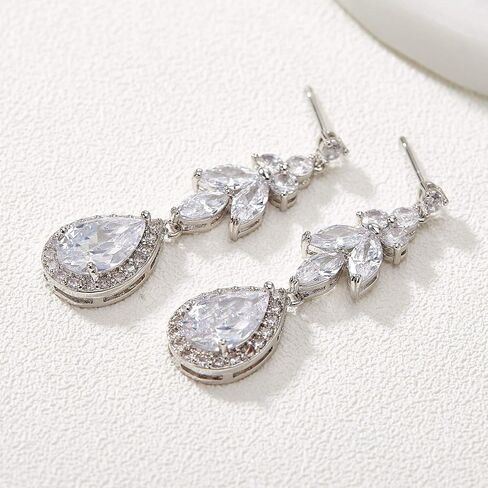 SWEETV Teardrop Wedding Earrings for Brides,Bridesmaids, Cubic Zirconia Bridal Earrings Dangle Drop Earrings for Women, Prom in Saudi Arabia