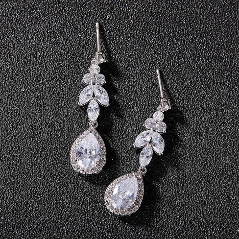 SWEETV Teardrop Wedding Earrings for Brides,Bridesmaids, Cubic Zirconia Bridal Earrings Dangle Drop Earrings for Women, Prom in Saudi Arabia