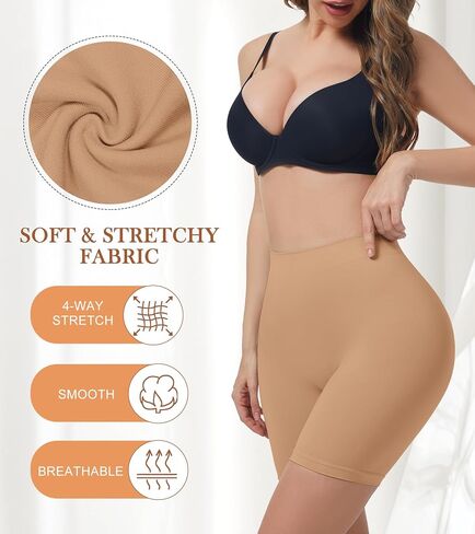 Seamless Slip Shorts for Under Dresses Women High Waist Shapewear Shorts Tummy Control Anti Chafing Underwear in Kuwait