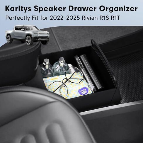 Karltys Camp Speaker Drigher Organizer لـ Rivian R1S R1T 2022-2025 ، منظم وحدة التحكم المركزية المتوافقة مع إكسسوارات R1S Rivian ، حصيرة مطاطية مضادة للانزلاق TPE ، ودفع إلى فتح (بدون قفل) in Saudi Arabia