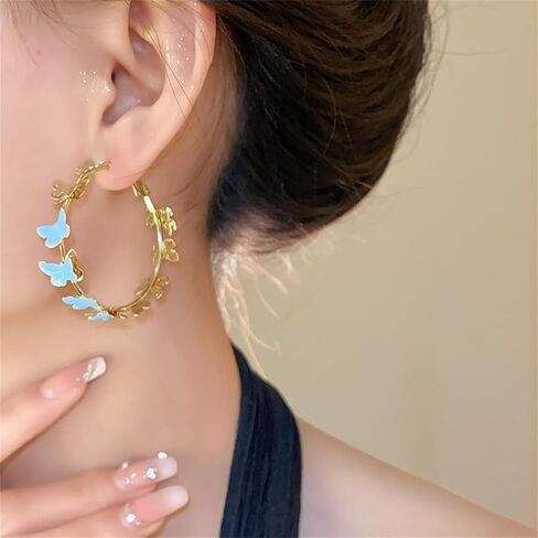 Butterfly Hoop Earrings for Women 925 Sterling Silver Post Stud Large Big Huggie Hoops Dangle Drop Exaggerated Butterflies Statement Fashion Y2K Mother's Day Christmas Jewelry in Saudi Arabia