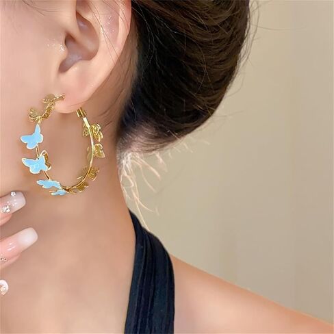 Butterfly Hoop Earrings for Women 925 Sterling Silver Post Stud Large Big Huggie Hoops Dangle Drop Exaggerated Butterflies Statement Fashion Y2K Mother's Day Christmas Jewelry in Saudi Arabia