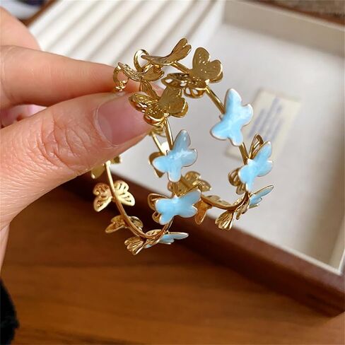 Butterfly Hoop Earrings for Women 925 Sterling Silver Post Stud Large Big Huggie Hoops Dangle Drop Exaggerated Butterflies Statement Fashion Y2K Mother's Day Christmas Jewelry in Saudi Arabia