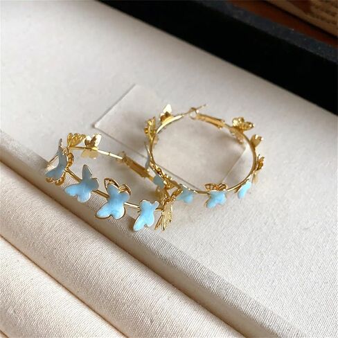 Butterfly Hoop Earrings for Women 925 Sterling Silver Post Stud Large Big Huggie Hoops Dangle Drop Exaggerated Butterflies Statement Fashion Y2K Mother's Day Christmas Jewelry in Saudi Arabia