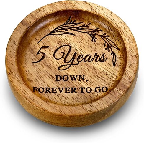 Wood Ring Dish 5 Year Anniversary Wood Gifts for Him Her - 5th Anniversary Wedding Gifts for Wife Husband, 5 Year Marriage Aniversario Wooden Jewelry Dish for Women Men, Fifth Aniversario Ideas in Saudi Arabia