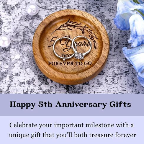 Wood Ring Dish 5 Year Anniversary Wood Gifts for Him Her - 5th Anniversary Wedding Gifts for Wife Husband, 5 Year Marriage Aniversario Wooden Jewelry Dish for Women Men, Fifth Aniversario Ideas in Saudi Arabia