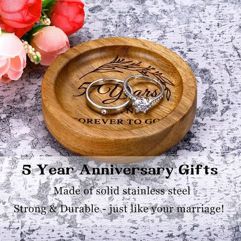 Wood Ring Dish 5 Year Anniversary Wood Gifts for Him Her - 5th Anniversary Wedding Gifts for Wife Husband, 5 Year Marriage Aniversario Wooden Jewelry Dish for Women Men, Fifth Aniversario Ideas in Saudi Arabia