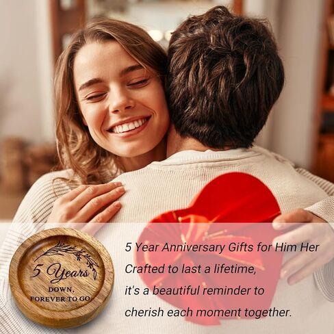 Wood Ring Dish 5 Year Anniversary Wood Gifts for Him Her - 5th Anniversary Wedding Gifts for Wife Husband, 5 Year Marriage Aniversario Wooden Jewelry Dish for Women Men, Fifth Aniversario Ideas in Saudi Arabia