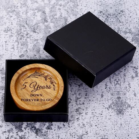 Wood Ring Dish 5 Year Anniversary Wood Gifts for Him Her - 5th Anniversary Wedding Gifts for Wife Husband, 5 Year Marriage Aniversario Wooden Jewelry Dish for Women Men, Fifth Aniversario Ideas in Saudi Arabia