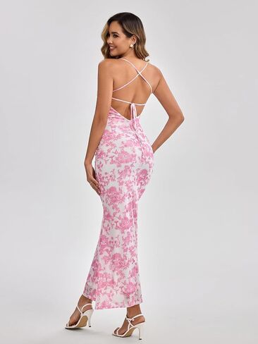 نساء الصيف الأزهار ماكسي فستان مربع رقبة شبكة ruched bodycon ضيف الزفاف الضيف الطويل in Kuwait