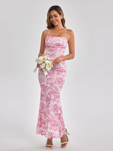 نساء الصيف الأزهار ماكسي فستان مربع رقبة شبكة ruched bodycon ضيف الزفاف الضيف الطويل in Kuwait