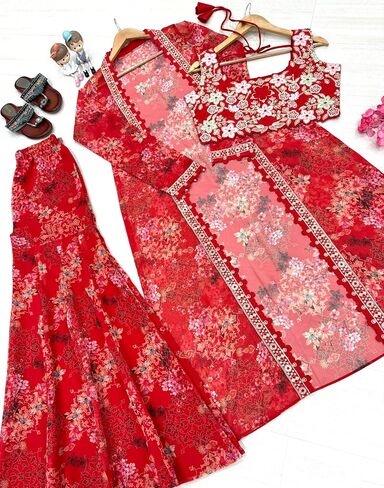 Bollywood Koti Blouse Palazzo Set for Women Indo Wester Ready to Wear Dress for Wedding Party in Saudi Arabia