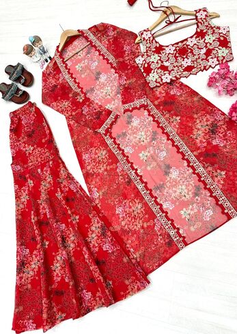 Bollywood Koti Blouse Palazzo Set for Women Indo Wester Ready to Wear Dress for Wedding Party in Saudi Arabia