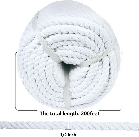 حبل قطني أبيض بيضاء 1/2 بوصة × 200 قدم حبل قطني كثيف لتعليق درابزينات درابزين ديي. in Kuwait