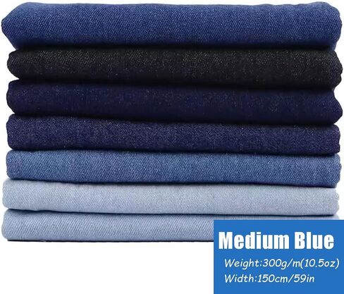 DENIM 10.5 أوقية 100 ٪ من القطع القطن 150 سم/59 بوصة واسعة الأزرق الغسول in Kuwait