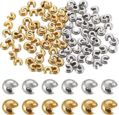1 Box 200Pcs 6Mm Jewelry Bead Covers Gold Crimp Beads Bulk Brass Small Silver Stoppers Half Round Open Crimp Beads Knot Covers for Jewelry Making Necklaces Bracelets Earrings Supplies Crafts in Saudi Arabia