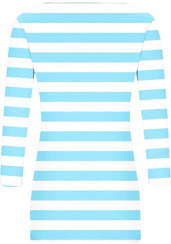 Square Neck Striped Tops for Women 3/4 Length Sleeve Tops Three Quarter Striped Shirts Color Block Blouse Plus Size in Saudi Arabia