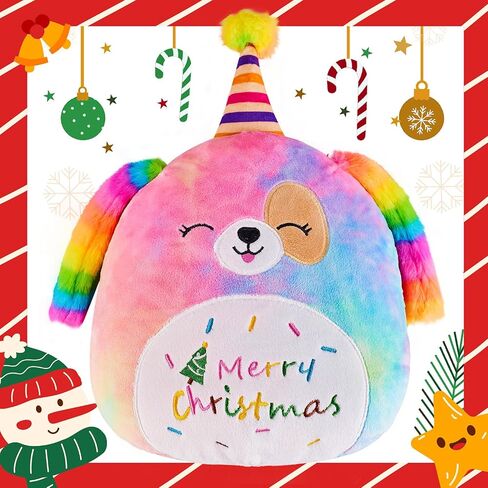 WISHDIAM Rainbow Plush Pillow, Christmas 12'' Cat Soft Stuffed Animals Toys, Purple Home Room Kawaii Puppy Stuffed Animals Decoration, Sleeping Pillow, Party Birthday Gifts for Kids Toddlers in Saudi Arabia