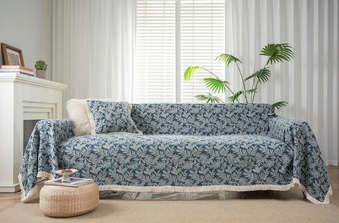 vctops Vintage Jacquard Sofa Cover for Sectional Sofa, Geometric Pattern, Fringe, Couch Cover for Dogs, Loveseat, Futon, L Shaped, 71"x134", Polyester, Boho in Saudi Arabia