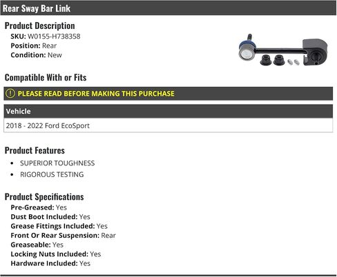 Rear Sway Bar Link - Compatible with 2018-2022 Ford EcoSport in Saudi Arabia