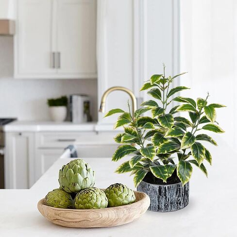 Artificial Plants Decor Greenery Fake Ficus White-edged Leaf with Seeds Indoor Potted 14" Fake Plant in Rustic Black Ceramic Planter for Farmhouse Room Bathroom Bedroom Kitchen Office Table Desk Decor in Saudi Arabia