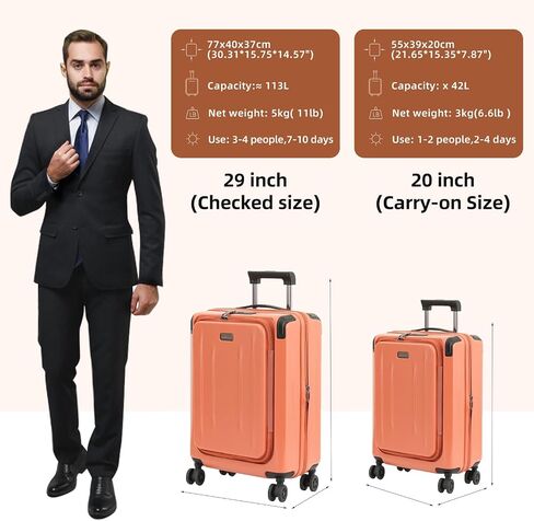 Premium Carry On Luggage, 29 Inch Top Opening Aluminum Frame Airline Approved ABS+PC Hard Shell Suitcases with Silent Wheels, TSA Lock, Front Pocket and Wet-dry Separated Six-piece set in Saudi Arabia