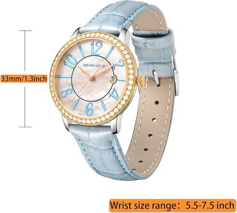 ساعات أنيقة للنساء، مينا من عرق اللؤلؤ وحركة كوارتز سويسرية للسيدات مع حزام جلدي - سلسلة كلاود in Kuwait