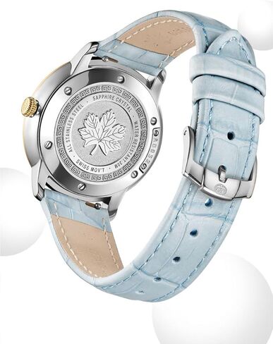 ساعات أنيقة للنساء، مينا من عرق اللؤلؤ وحركة كوارتز سويسرية للسيدات مع حزام جلدي - سلسلة كلاود in Kuwait