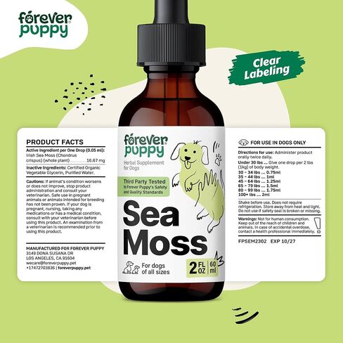Irish Sea Moss Drops for Dogs - Thyroid & Energy Support for All Breeds & Sizes - Dog Food Supplements with Liquid Seamoss Extract - Vitamins and Supplements - Sugar & Alcohol-Free -4 oz in Kuwait