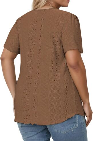 قمم Rosriss Plus الحجم للنساء الصيفية العصرية Eyelet Puff قصيرة الأكمام T قمصان الطاقم العادي in Kuwait