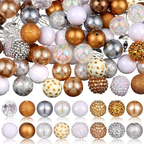 Sasylvia 100 Pcs 20 mm Rhinestone Beads Shine Disco Ball Bubblegum Plastic Chunky Loose Round Spacer Beads for Jewelry Making DIY Craft Pen Bracelet Supplies in Saudi Arabia