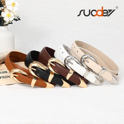 SUOSDEY Womens Leather Belts for Jeans Skinny Dress Waist Belt with Gold Buckle in Saudi Arabia