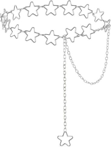 Waist Chain, Silver Star Waist Chain Belt Adjustable Link Belt Metal Waists Chains Women Fashion Accessory for Dresses Skirts Jeans Women Girls Ladies in Saudi Arabia