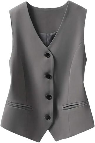 Women's Formal Vest Sleeveless V-Neck Solid Fit Suit Coat Formal Business Style Lady Vest Lady in Saudi Arabia