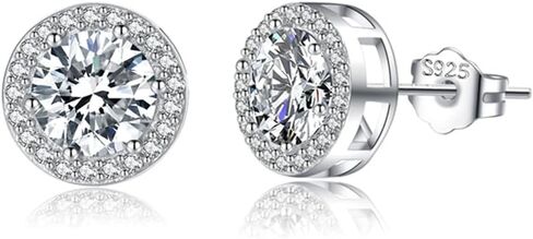 SLUYNZ Sterling Silver Round Halo CZ Stud Earrings for Women Teen Girls Simulated Diamond Earrings Studs 7MM/8MM/9MM in Saudi Arabia