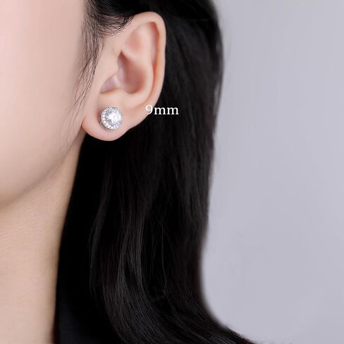 SLUYNZ Sterling Silver Round Halo CZ Stud Earrings for Women Teen Girls Simulated Diamond Earrings Studs 7MM/8MM/9MM in Saudi Arabia