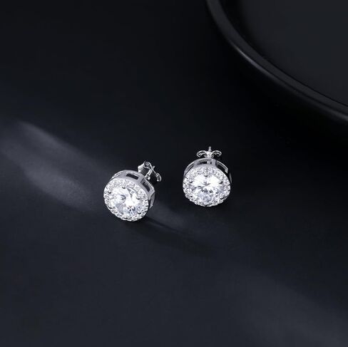 SLUYNZ Sterling Silver Round Halo CZ Stud Earrings for Women Teen Girls Simulated Diamond Earrings Studs 7MM/8MM/9MM in Saudi Arabia