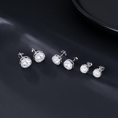 SLUYNZ Sterling Silver Round Halo CZ Stud Earrings for Women Teen Girls Simulated Diamond Earrings Studs 7MM/8MM/9MM in Saudi Arabia