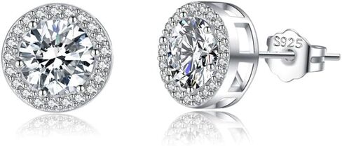 SLUYNZ Sterling Silver Round Halo CZ Stud Earrings for Women Teen Girls Simulated Diamond Earrings Studs 7MM/8MM/9MM in Saudi Arabia